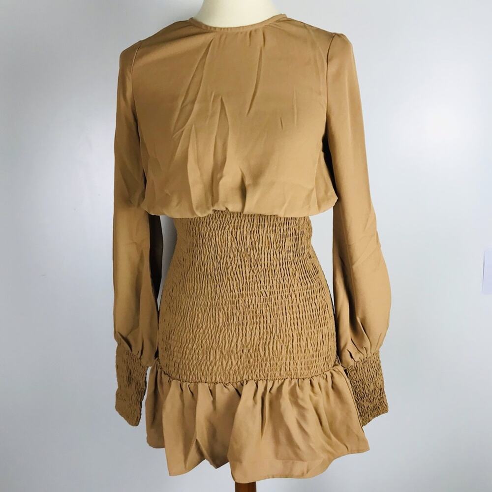 Winter Muse NWT Tan Taupe Jasmine Mini Short Long Sleeve Sexy Dress Women's 2